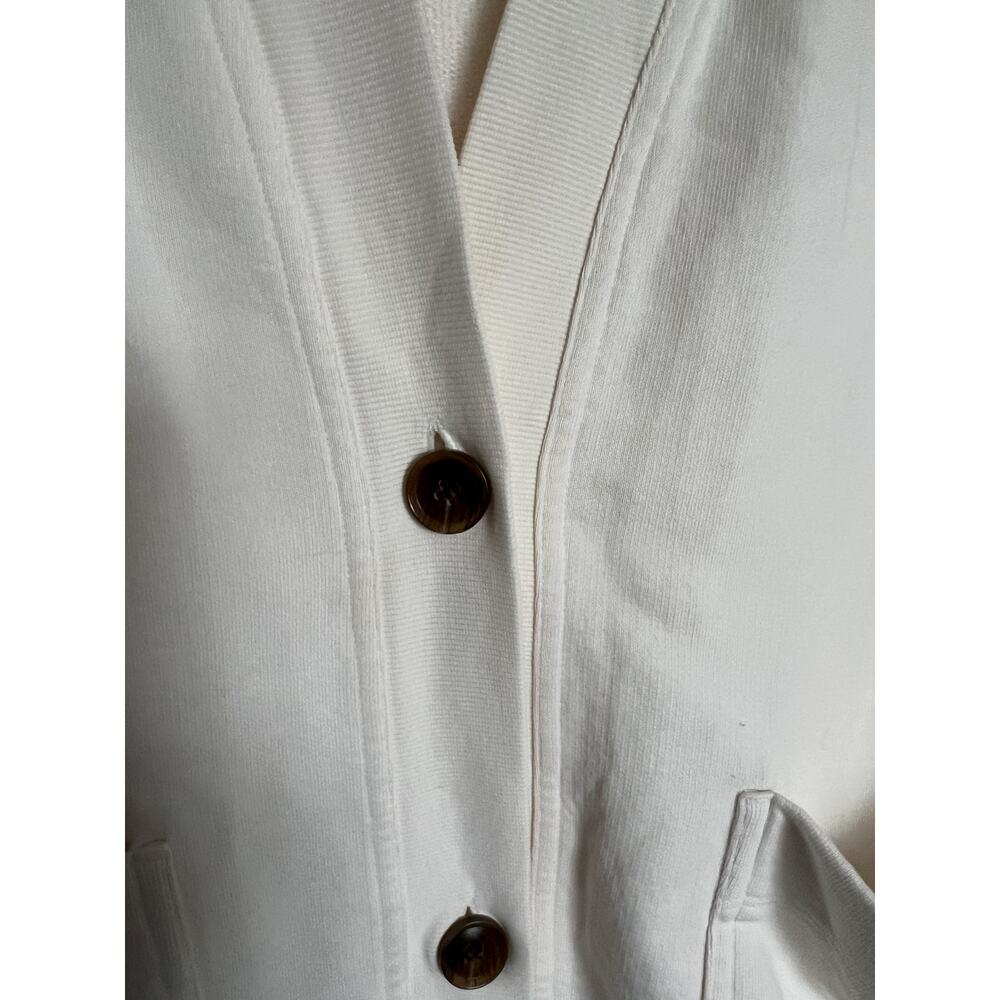 Vince Cardigan Medium French Terry Bone Button Ivory Lounge Basic Long Sleeve - Picture 6 of 8